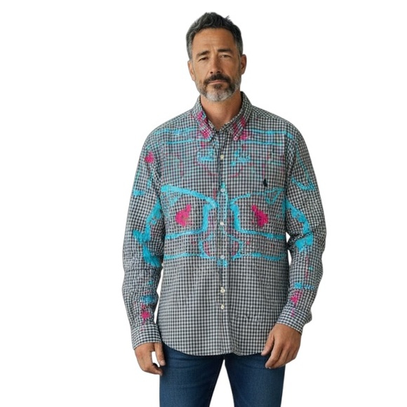 Ralph Lauren Other - Ralph Lauren Men's Custom Painted Upcycled Button Down Checkered Large Shirt